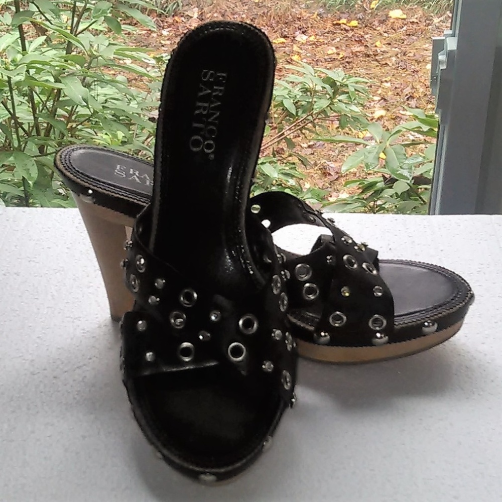 Franco Sarto Studded Black Leather Sandals 7 1/2 M
